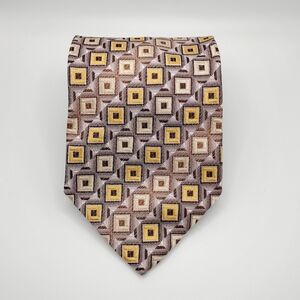 Luciano Gatti Elite Geometric Patterned Tie Necktie Silk Lilac Brown Gold Formal